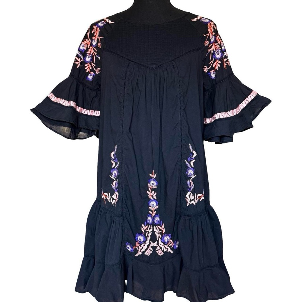 Free People Black Cotton Embroidered Pavlo Dress - Size M